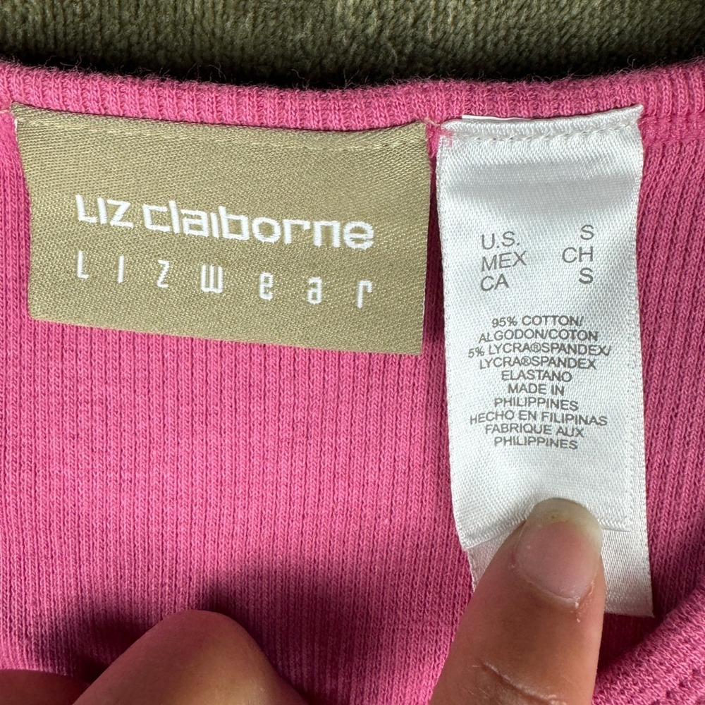 Vintage Y2K Liz Claiborne Lizwear Pink Rib Knit Long Sleeve Top Women Sm Stretch - Picture 6 of 10